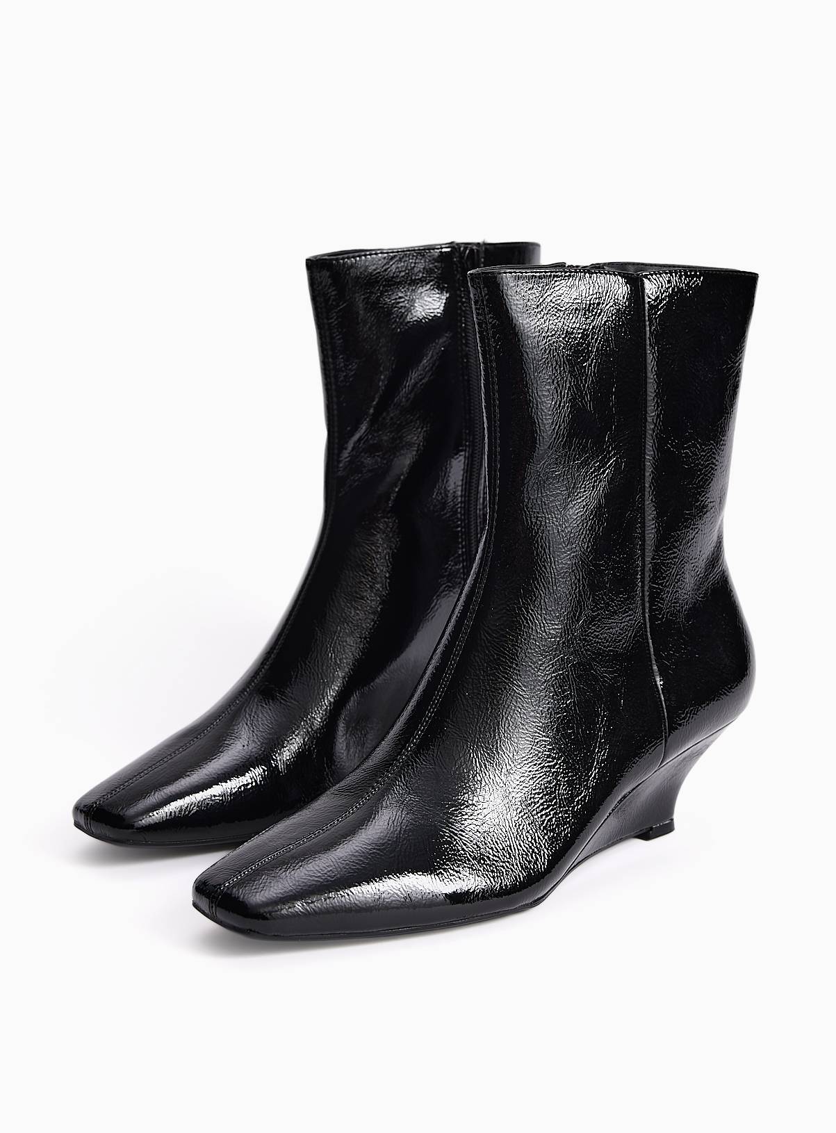 Dark Red Wedge Ankle Crinkle Boots 4 - Image 2